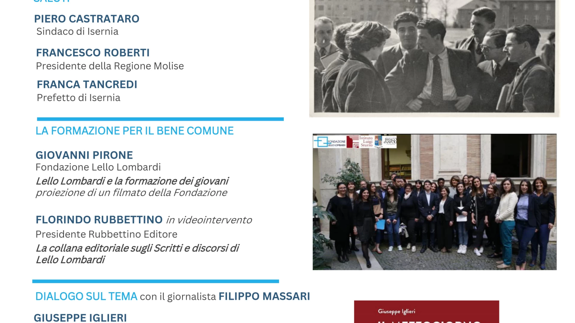 Isernia: all’Auditorium Unita’ d’Italia evento dedicato alla formazione dei giovani promosso dalla fondazione Lello Lombardi.
