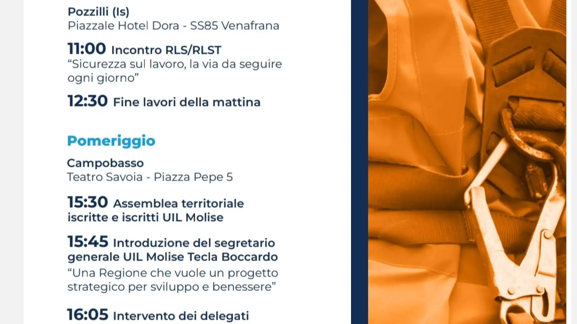 Terzo Millennio, Zero Morti sul lavoro. Serie di incontri promossi dalla Uil Molise sul territorio regionale il prossimo 9 novembre.