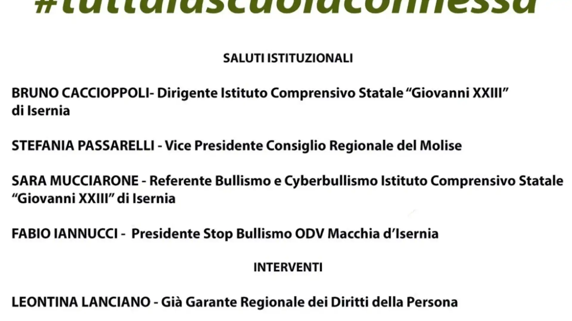 Isernia: “Tutta la scuola connessa”. In città il convegno promosso dall’associazione Stop Bullismo Odv.