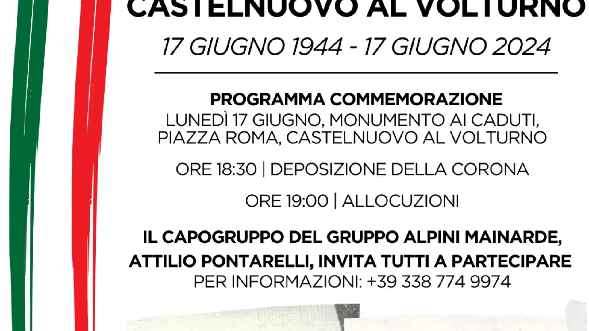 Distruzione di Castelnuovo al Volturno. Nel pomeriggio la commemorazione organizzata dagli alpini del gruppo "Mainarde".