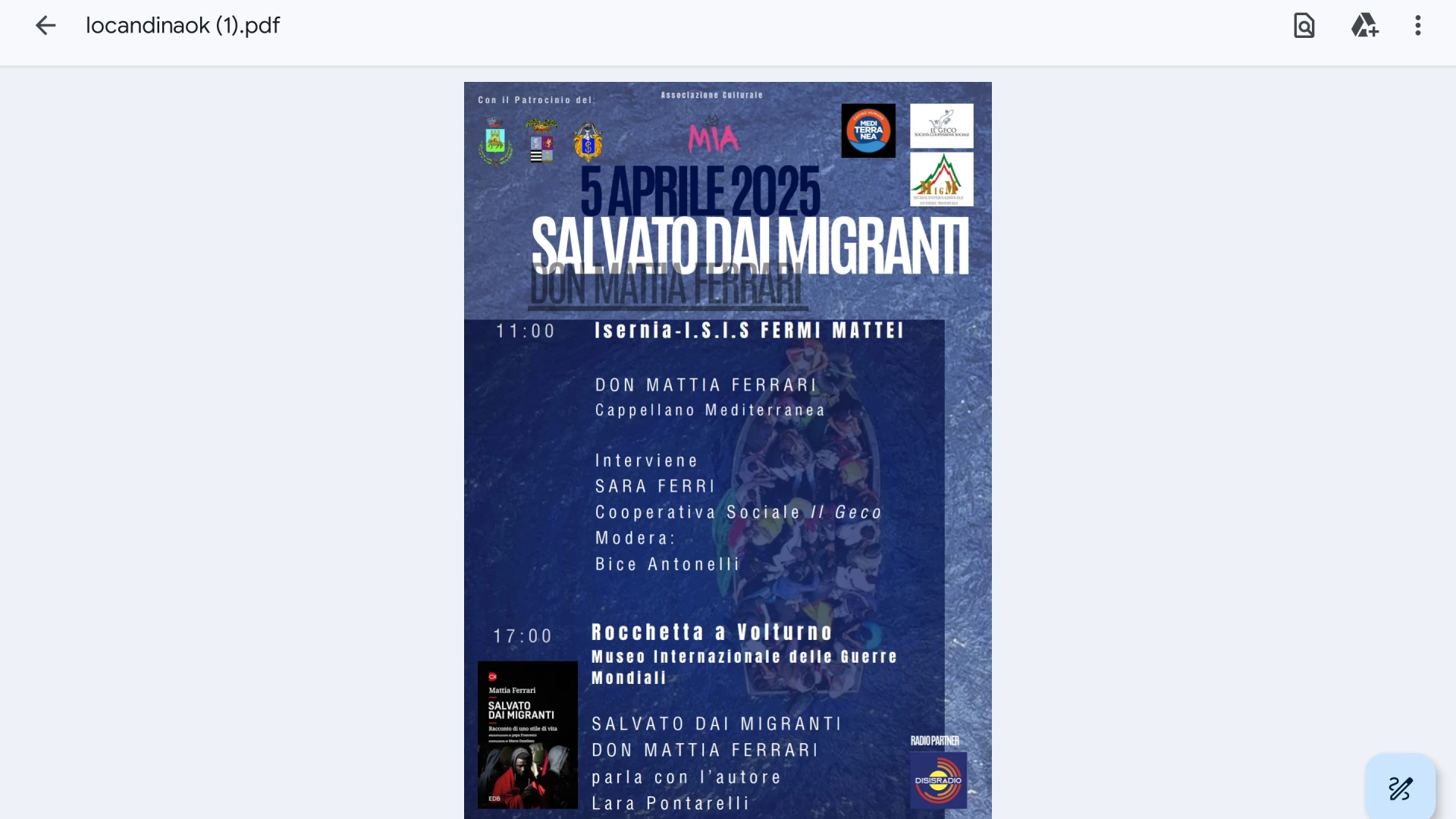 “Noi li soccorriamo, loro ci salvano”  Un doppio appuntamento il 5 aprile con Don Mattia Ferrari, Cappellano di Mediterranea Saving Humans.