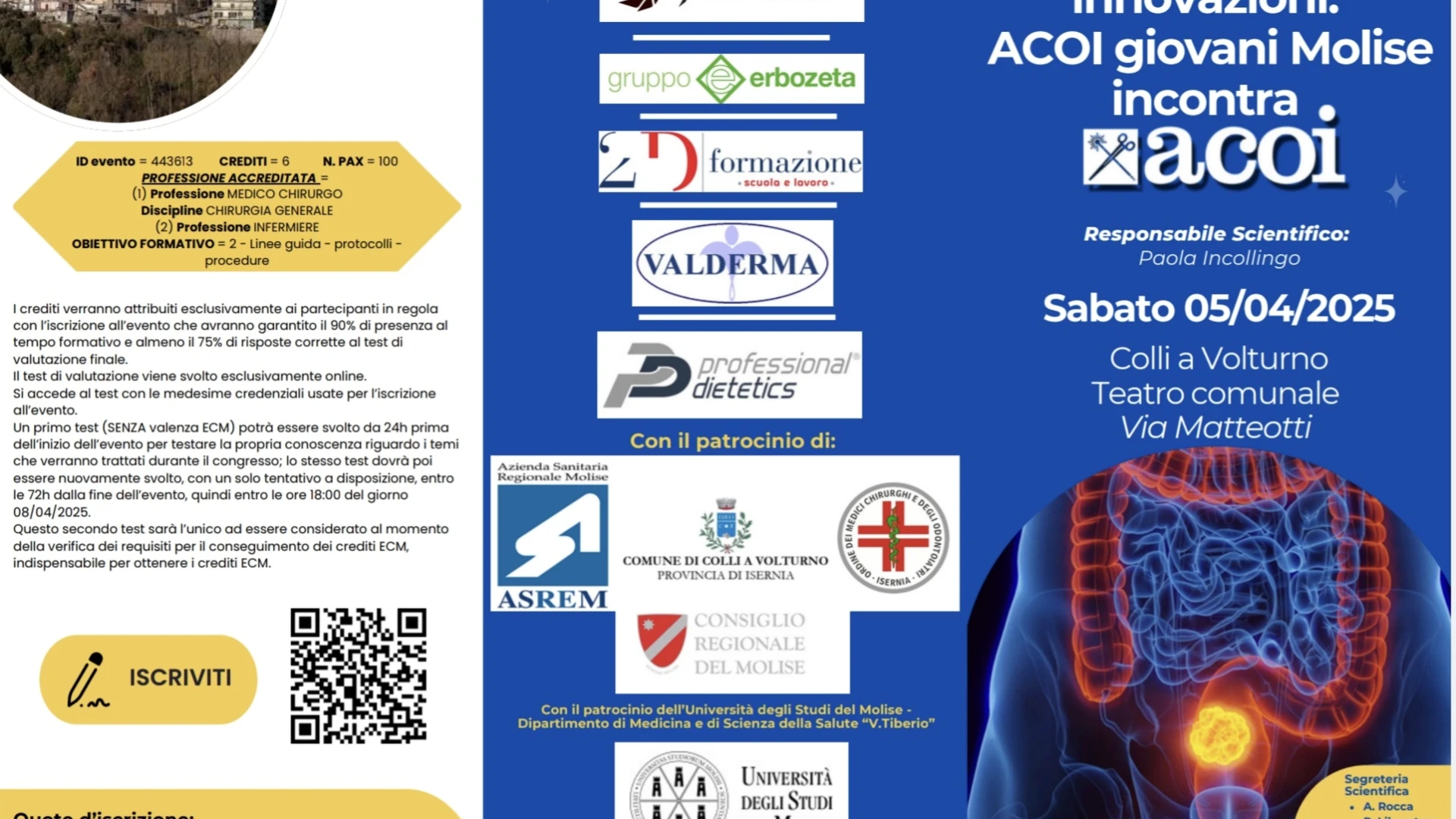 Cancro del retto tra multidisciplinarita' e innovazioni: Acoi giovani Molise incontra Acoi. Convegno scientifico di livello in programma a Colli a Volturno.