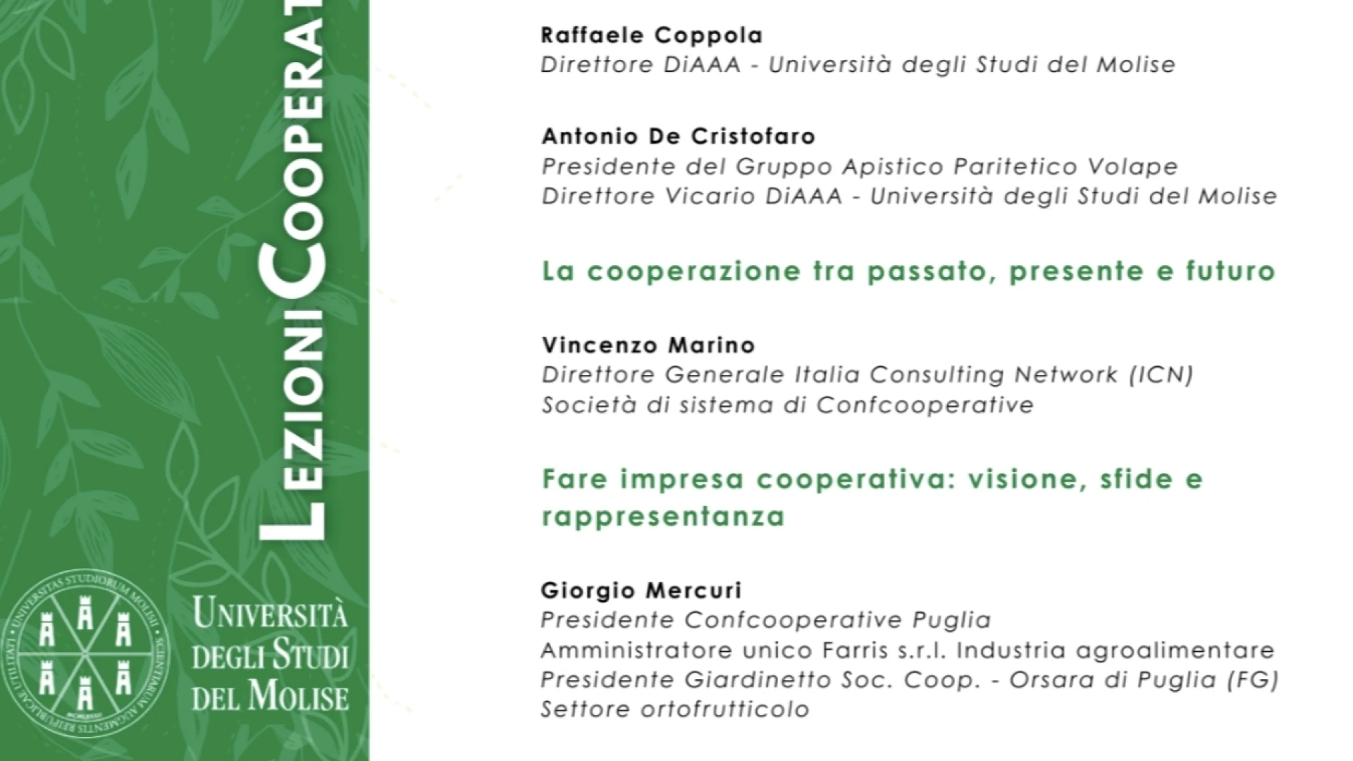 Confcooperative Molise e Unimol verso il futuro, lezioni cooperative per gli studenti di Agraria