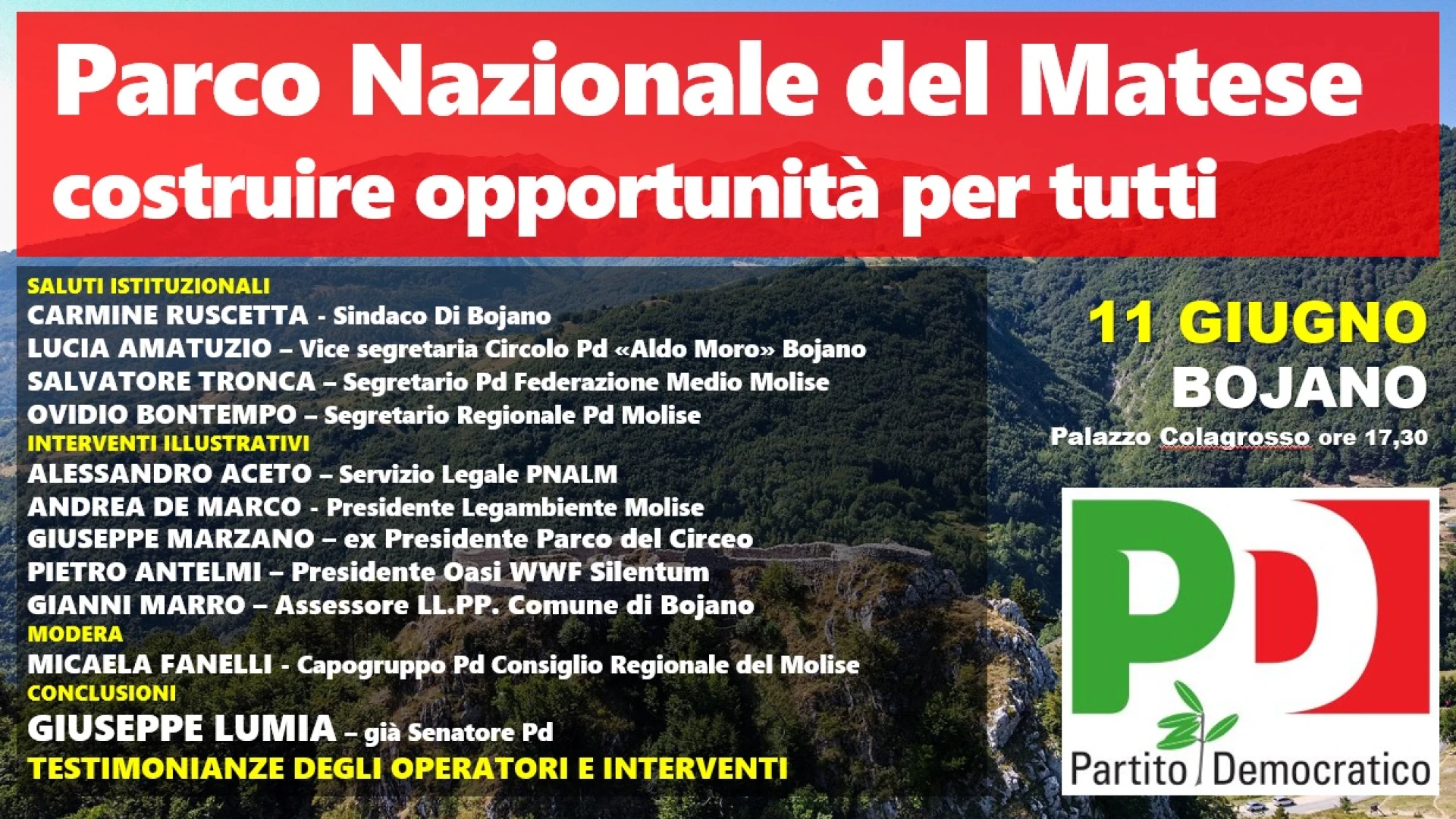 Parco del Matese: iniziativa a Bojano il prossimo 11 giugno. Evento promosso dal locale circolo del PD.