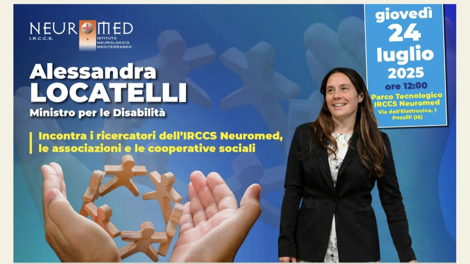 Il Ministro per la disabilità Alessandra Locatelli visita il Molise. Giovedì 24 luglio sarà al Parco Tecnologico del Neuromed di Pozzilli.