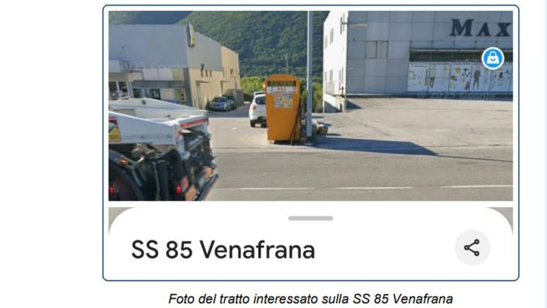 Montaquila: Statale 85 Venafrana, doppia striscia continua con disagi all’altezza dell’MD e di altre attività commerciali.