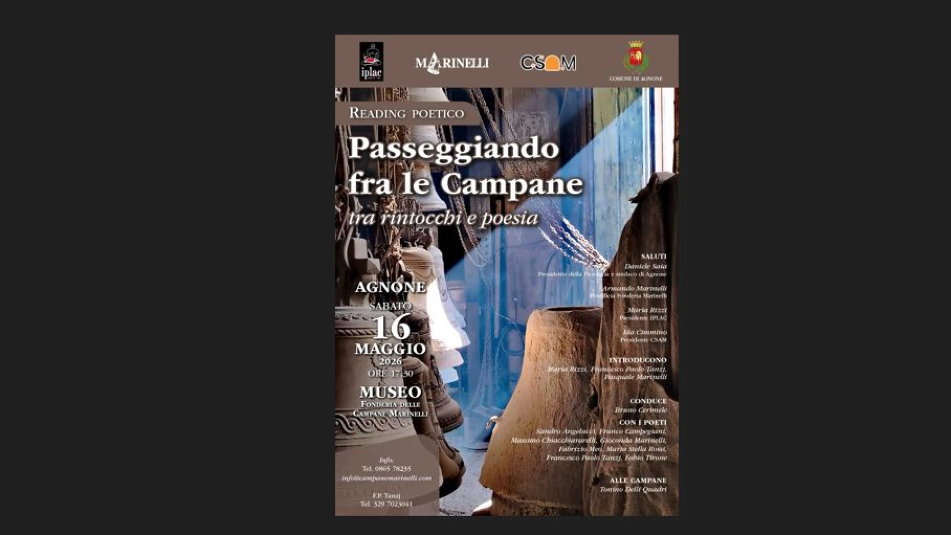 Agnone: passeggiando tra le campane tra rintocchi e poesia. Appuntamento il 16 maggio presso la Fonderia Marinelli.