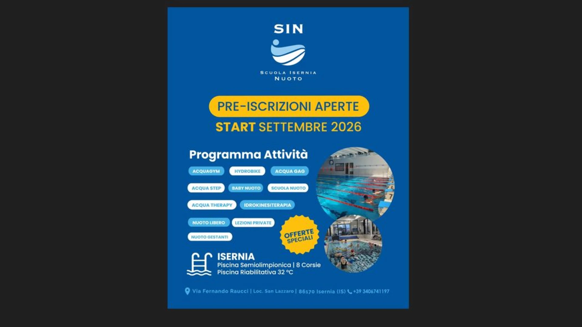 Aperte le nuove pre- iscrizioni per la stagione 2026-27. La Scuola Isernia Nuoto vi attende.
