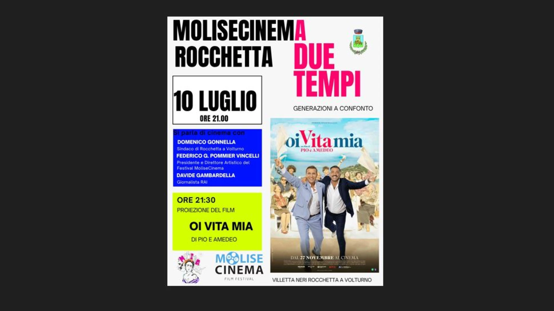 Seconda edizione di “MoliseCinema a Rocchetta”: due appuntamenti dedicati alle generazioni a confronto