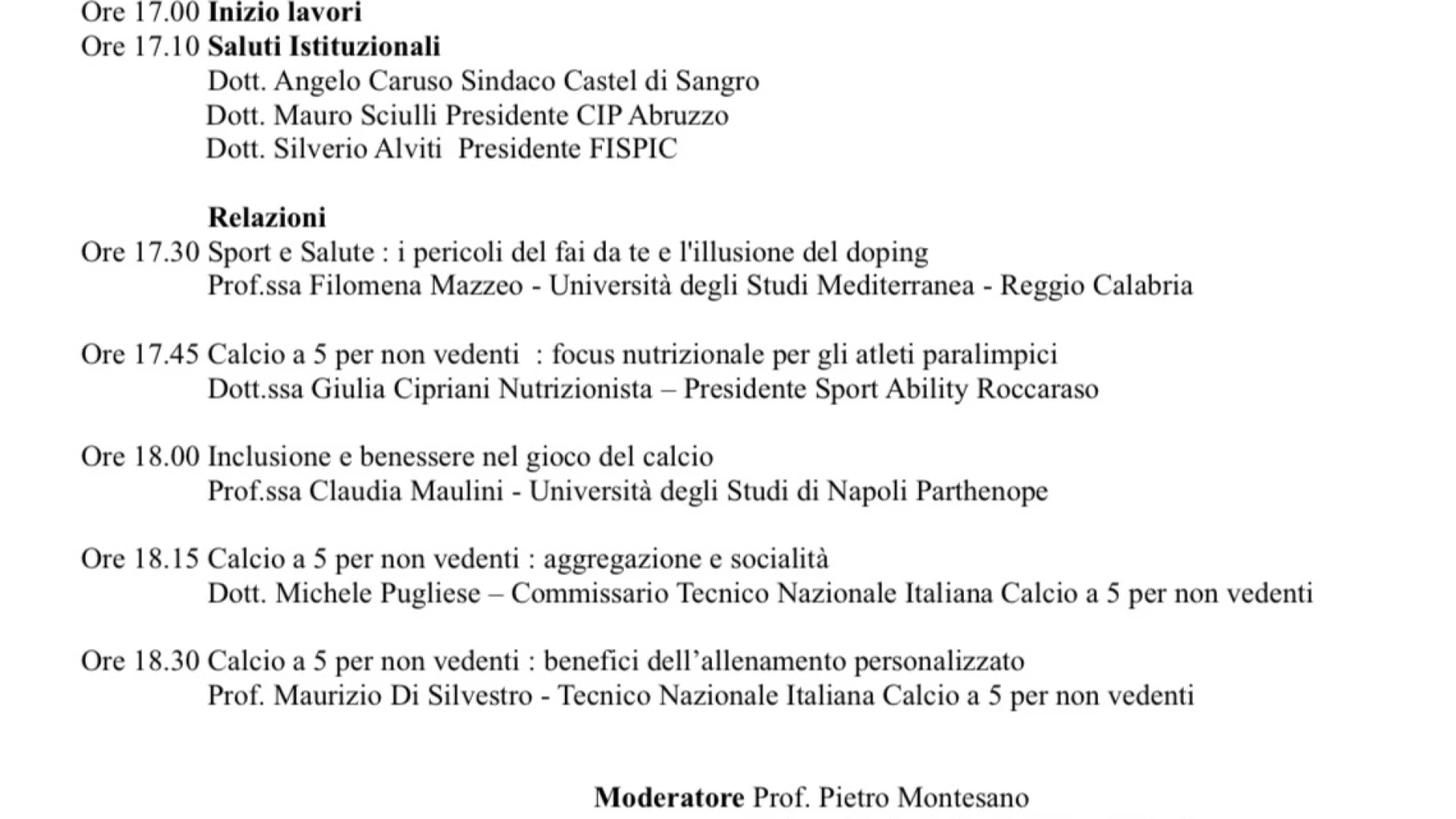 Sport e inclusione, a Castel di Sangro il convegno “Sport… per tutti”