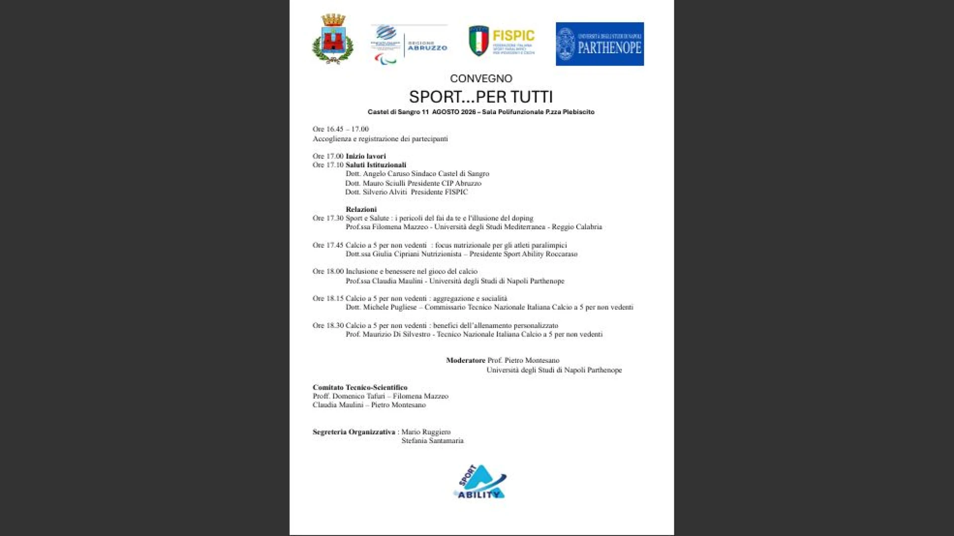 Sport e inclusione, a Castel di Sangro il convegno “Sport… per tutti”