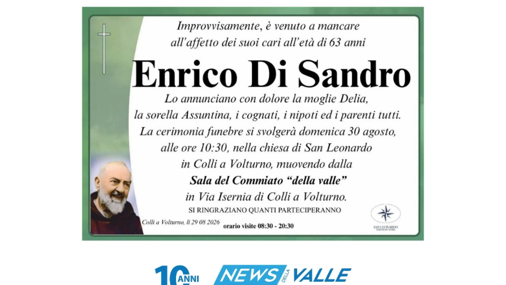 Lutto per la famiglia Di Sandro per la scomparsa del caro Enrico.