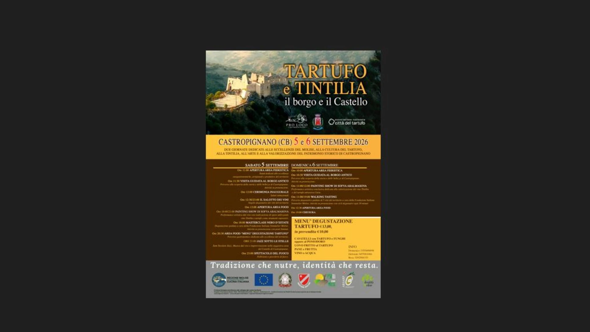 Tartufo e Tintilia, il borgo e il Castello”: il 5 e 6 settembre Castropignano celebra le eccellenze del Molise