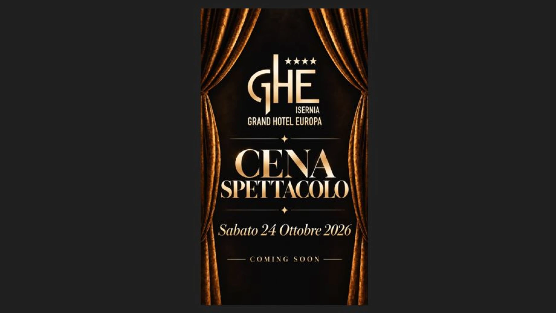 Isernia: l’Autunno si avvicina e stanno per tornare le cene spettacolo del Grand Hotel Europa. Si riparte il 24 ottobre col botto.