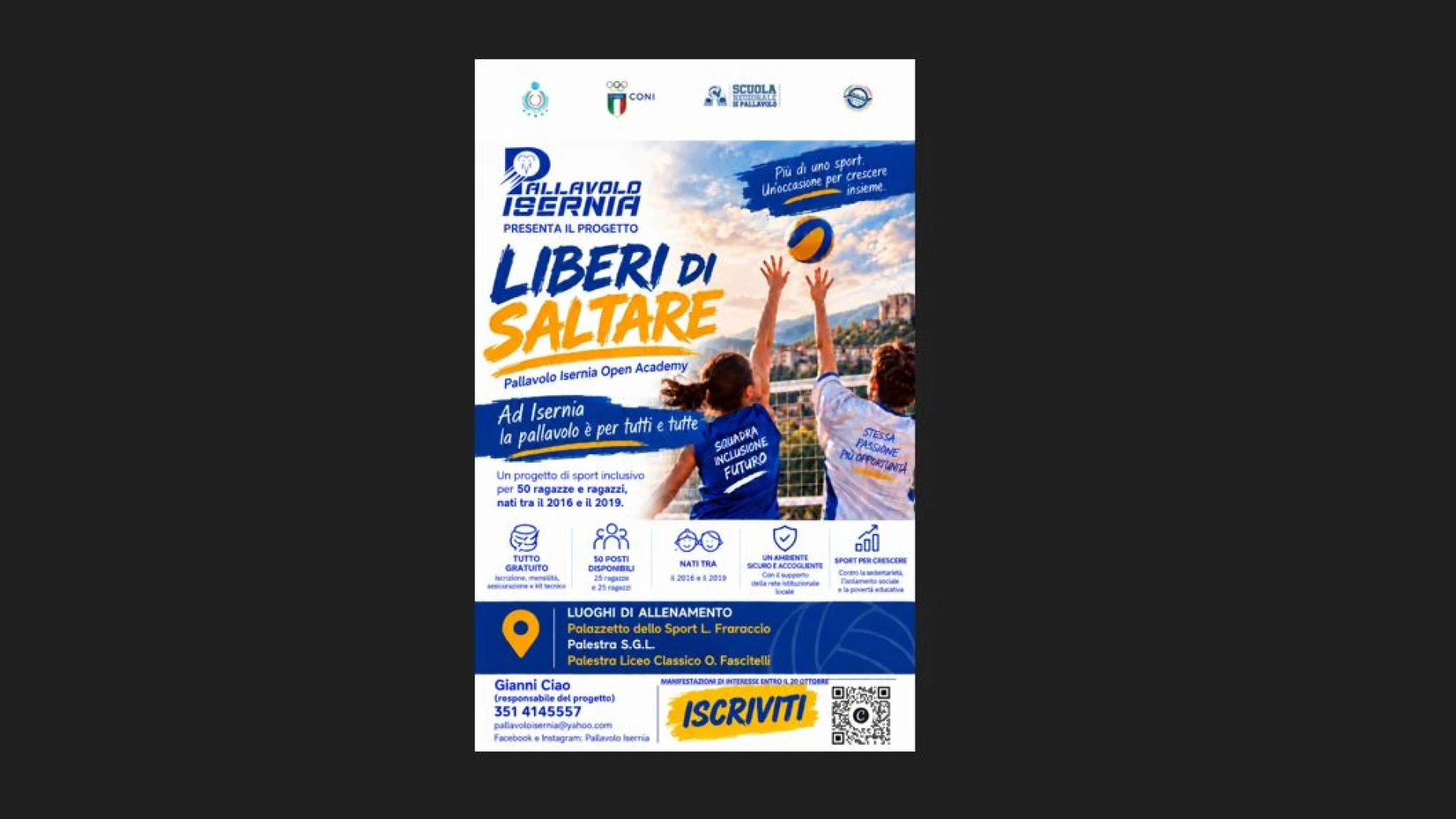 Pallavolo Isernia lancia Liberi di Saltare: progetto sperimentale per 50 ragazzi e ragazze dagli 8 agli 11 anni